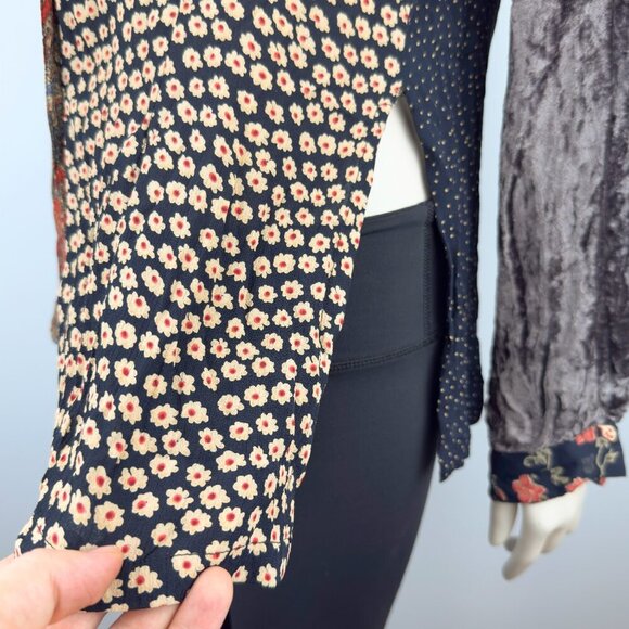 FRENCH CONNECTION Boho Patchwork Multicolor‎ Floral Dot Button-Up Shirt Blouse L - Picture 9 of 11